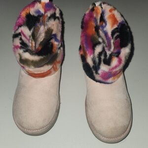 Ugg Fluff Mini Multicolor Quilted Motlee Suede/Sheepskin Boots Size 8.5-9.